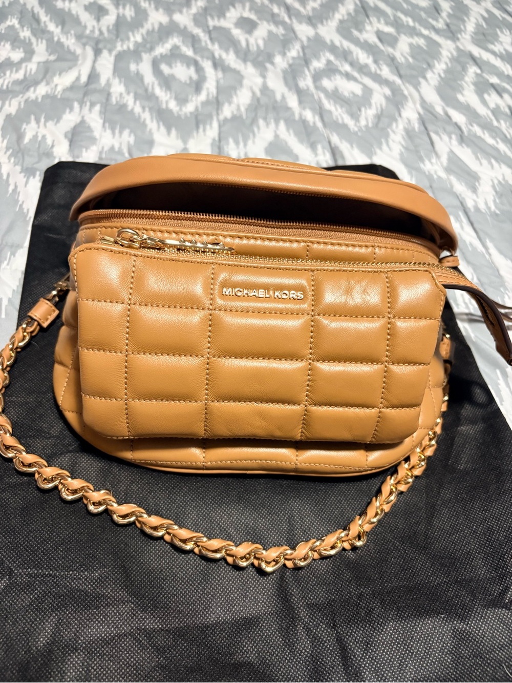 Michael Kors Caramel Quilted Leather Crossbody with Gold Chain